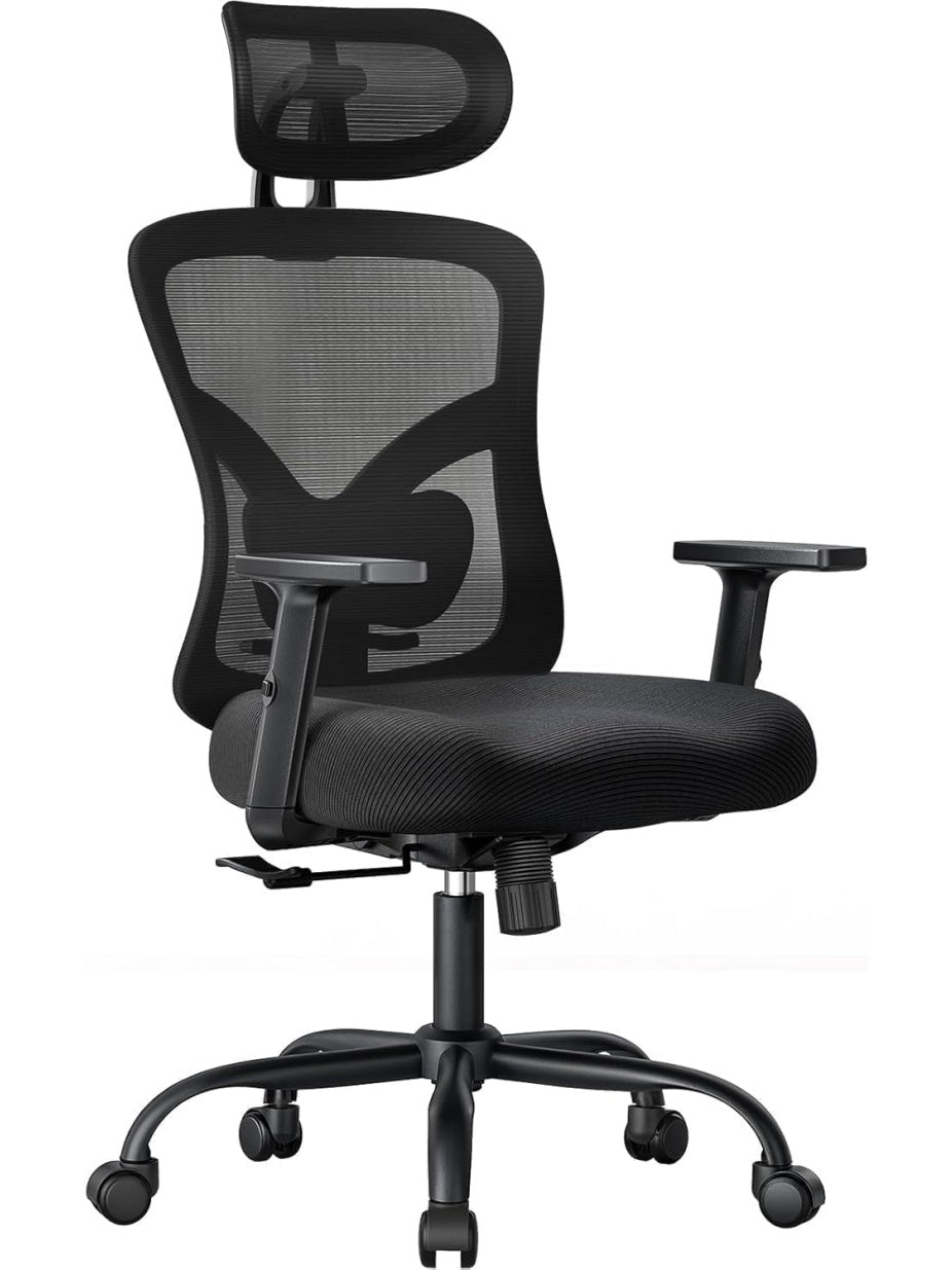 Silla Ergonomica para Oficina con Soporte Lumbar, Reposacabezas Ajustable y Respaldo Reclinable