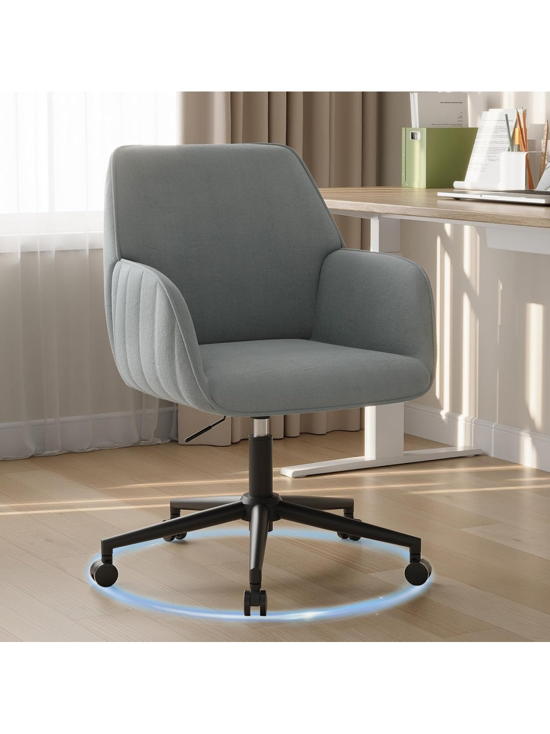 Silla de Escritorio de Terciopelo con Ruedas, Reposabrazos y Altura Regulable para Oficina