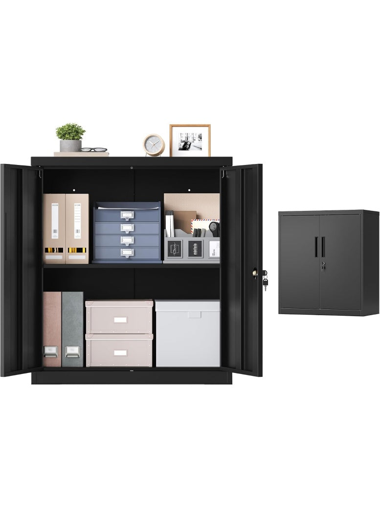 Gabinete Metalico para Documentos con Dos Puertas Cerradura Integrada y Estante Interior Ajustable Negro Mate