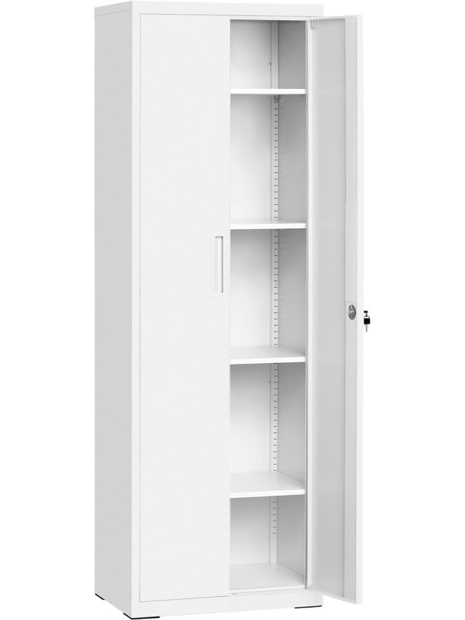 Armario Profesional para Oficina y Garaje con Cinco Niveles Ajustables Dos Puertas y Cerradura Blanco Mate