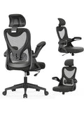 Silla Giratoria de Ordenador con Soporte Lumbar, Reposacabezas Ajustable y Respaldo Alto