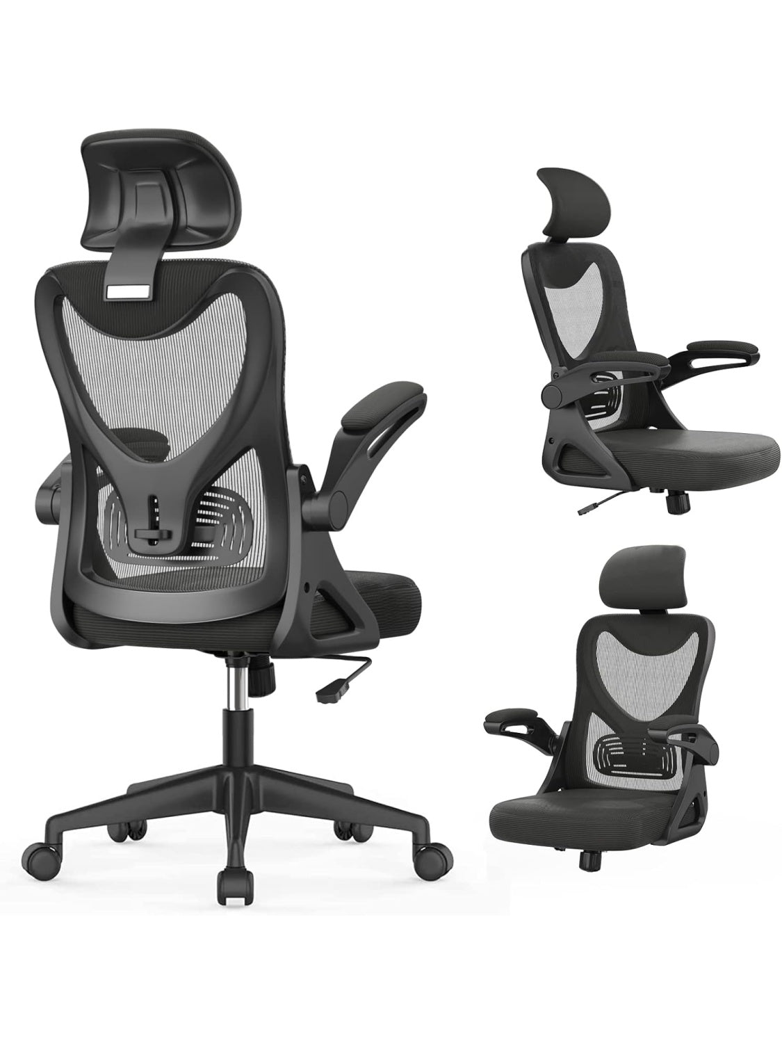 Silla Giratoria de Ordenador con Soporte Lumbar, Reposacabezas Ajustable y Respaldo Alto
