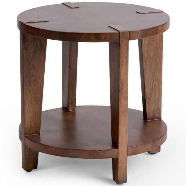 Cómoda de cinco cajones de madera flotante, cuero desgastado