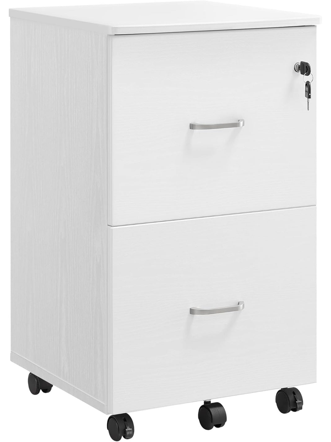 Archivador Compacto con Dos Cajones Cerradura y Zona Superior para Colocar Impresora Documentos A4 Blanco