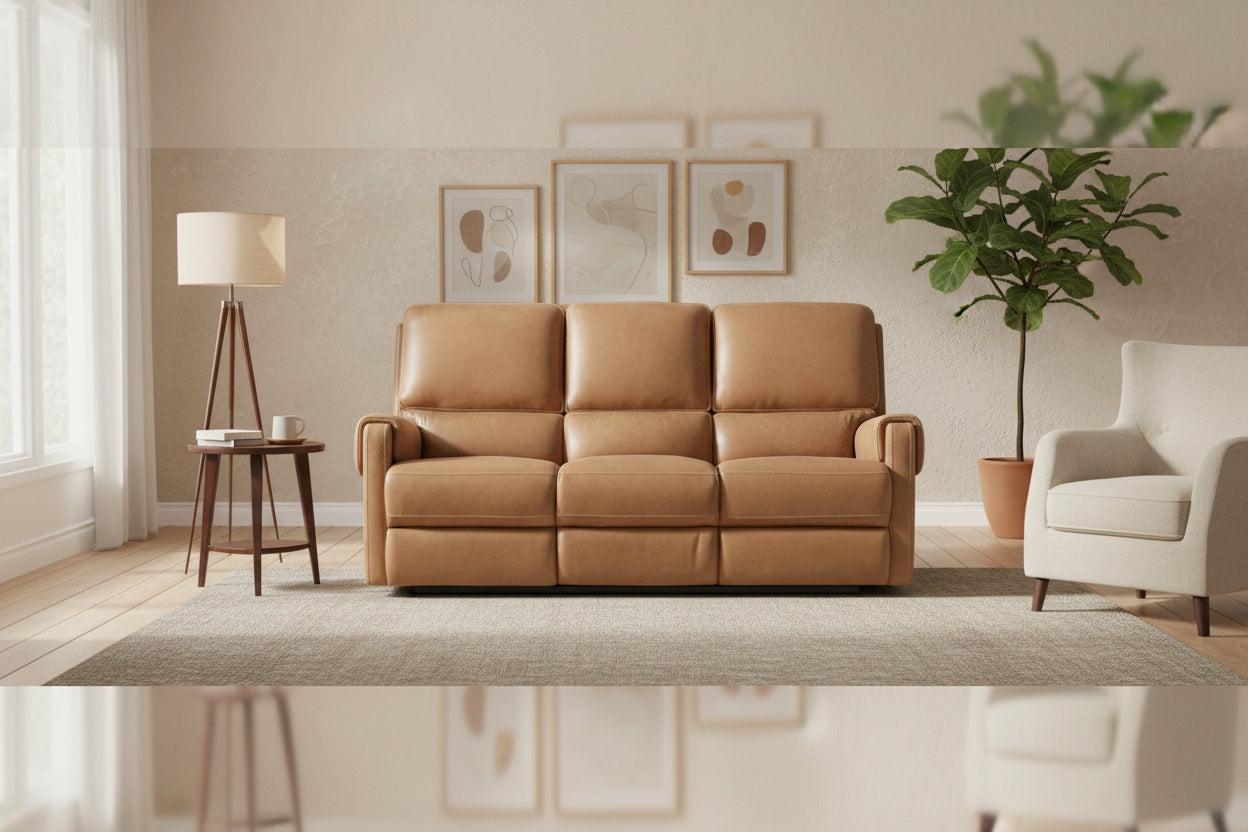 Sillón reclinable eléctrico giratorio de piel Steffen, marca Aline