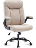 Silla Giratoria para Oficina con Reposabrazos Abatibles, Altura Regulable y Tapizado Beige